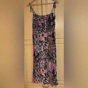 Loft Medium Midi Dress Boho Peasant Gauzy Tie Strap Sleeveless Smocked Ribbed